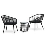 Set mobilier de bistro, 3 piese, negru, poliratan GartenMobel Dekor