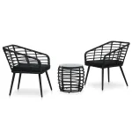 Set mobilier de bistro, 3 piese, negru, poliratan GartenMobel Dekor