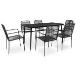 Set mobilier de exterior, 7 piese, negru, frânghie și oțel GartenMobel Dekor