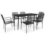 Set mobilier de exterior, 7 piese, negru, frânghie și oțel GartenMobel Dekor