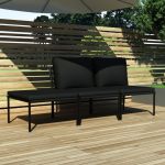 Set mobilier de grădină cu perne, 3 piese, negru, PVC GartenMobel Dekor