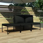 Set mobilier de grădină cu perne, 3 piese, negru, PVC GartenMobel Dekor