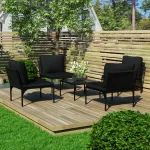 Set mobilier de grădină cu perne, 5 piese, negru, PVC GartenMobel Dekor