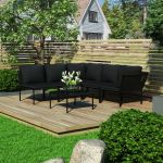 Set mobilier de grădină cu perne, 6 piese, negru, PVC GartenMobel Dekor