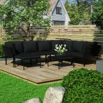 Set mobilier de grădină cu perne, 8 piese, negru, PVC GartenMobel Dekor