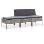 Set mobilier de grădină cu perne, 3 piese, gri, poliratan GartenMobel Dekor