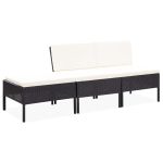 Set mobilier de grădină cu perne, 3 piese, negru, poliratan GartenMobel Dekor