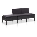 Set mobilier de grădină cu perne, 3 piese, negru, poliratan GartenMobel Dekor