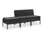 Set mobilier de grădină cu perne, 3 piese, negru, poliratan GartenMobel Dekor