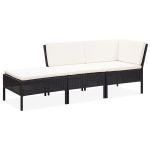 Set mobilier de grădină cu perne, 3 piese, negru, poliratan GartenMobel Dekor