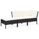 Set mobilier de grădină cu perne, 3 piese, negru, poliratan GartenMobel Dekor