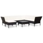 Set mobilier de grădină cu perne, 8 piese, negru, poliratan GartenMobel Dekor