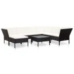 Set mobilier de grădină cu perne, 8 piese, negru, poliratan GartenMobel Dekor