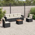Set canapele de grădină cu perne, 7 piese, negru, poliratan GartenMobel Dekor