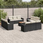 Set mobilier de grădină cu perne, 13 piese, negru, poliratan GartenMobel Dekor