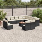 Set mobilier de grădină cu perne, 14 piese, negru, poliratan GartenMobel Dekor