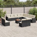 Set mobilier de grădină cu perne, 14 piese, negru, poliratan GartenMobel Dekor