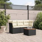 Set mobilier de grădină cu perne, 4 piese, negru, poliratan GartenMobel Dekor