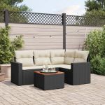 Set mobilier de grădină cu perne, 5 piese, negru, poliratan GartenMobel Dekor