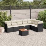 Set mobilier de grădină cu perne, 8 piese, negru, poliratan GartenMobel Dekor