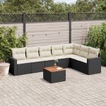 Set mobilier de grădină cu perne, 8 piese, negru, poliratan GartenMobel Dekor