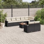 Set mobilier de grădină cu perne, 9 piese, negru, poliratan GartenMobel Dekor