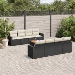 Set mobilier de grădină cu perne, 9 piese, negru, poliratan GartenMobel Dekor