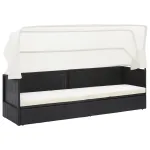 Canapea de grădină cu copertină, negru, poliratan  GartenMobel Dekor