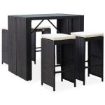 Set de bar de exterior, 5 piese, negru, poliratan și sticlă GartenMobel Dekor