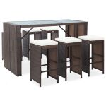 Set mobilier bar de grădină cu perne, 7 piese, maro, poliratan GartenMobel Dekor