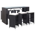 Set mobilier bar de grădină cu perne, 7 piese, negru, poliratan GartenMobel Dekor