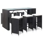 Set mobilier bar de grădină cu perne, 7 piese, negru, poliratan GartenMobel Dekor