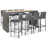 Set mobilier bar exterior 9 piese gri poliratan și lemn acacia GartenMobel Dekor