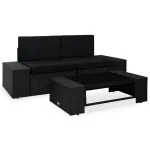 Set mobilier de grădină, 3 piese, negru, poliratan GartenMobel Dekor