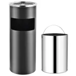 Coș de gunoi cu scrumieră, pentru hotel, gri, oțel, 30 L GartenMobel Dekor