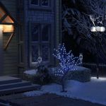 Pom Crăciun, 128 LED-uri lumină albastră, flori de cireș 120 cm GartenMobel Dekor