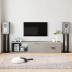 Suporturi difuzoare 2 buc, negru, sticlă securizată, 4 stâlpi GartenMobel Dekor