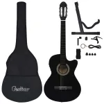 Set chitară acustică cu egalizator, 12 piese, 6 corzi, negru GartenMobel Dekor