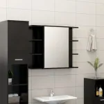 Dulap de baie cu oglindă, negru, 80 x 20,5 x 64 cm, PAL GartenMobel Dekor