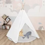 Cort de copii teepee cu geantă piersică, alb, 120x120x150 cm, GartenMobel Dekor