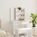 Masă de toaletă cu oglindă, alb extralucios, 74,5x40x141 cm GartenMobel Dekor