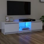 Comodă TV cu lumini LED, alb extralucios, 140x40x35,5 cm GartenMobel Dekor