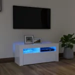 Comodă TV cu lumini LED, alb extralucios, 90x35x40 cm GartenMobel Dekor