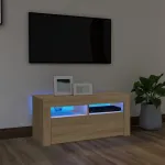Comodă TV cu lumini LED, stejar Sonoma, 90x35x40 cm GartenMobel Dekor
