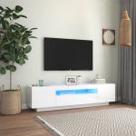 Comodă TV cu lumini LED, alb extralucios, 160x35x40 cm GartenMobel Dekor