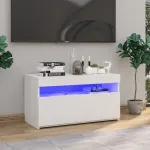 Comodă TV cu lumini LED, alb extralucios, 75x35x40 cm GartenMobel Dekor