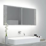 Dulap de baie cu oglindă & LED, gri beton, 100x12x45 cm acril GartenMobel Dekor