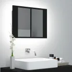 Dulap de baie cu oglindă și LED, negru, 60x12x45 cm acril GartenMobel Dekor