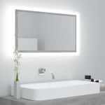 Oglindă de baie cu LED, gri beton, 80x8,5x37 cm, acril GartenMobel Dekor