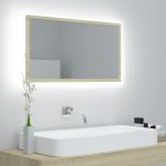 Oglindă de baie cu LED, stejar sonoma, 80x8,5x37 cm, acril GartenMobel Dekor